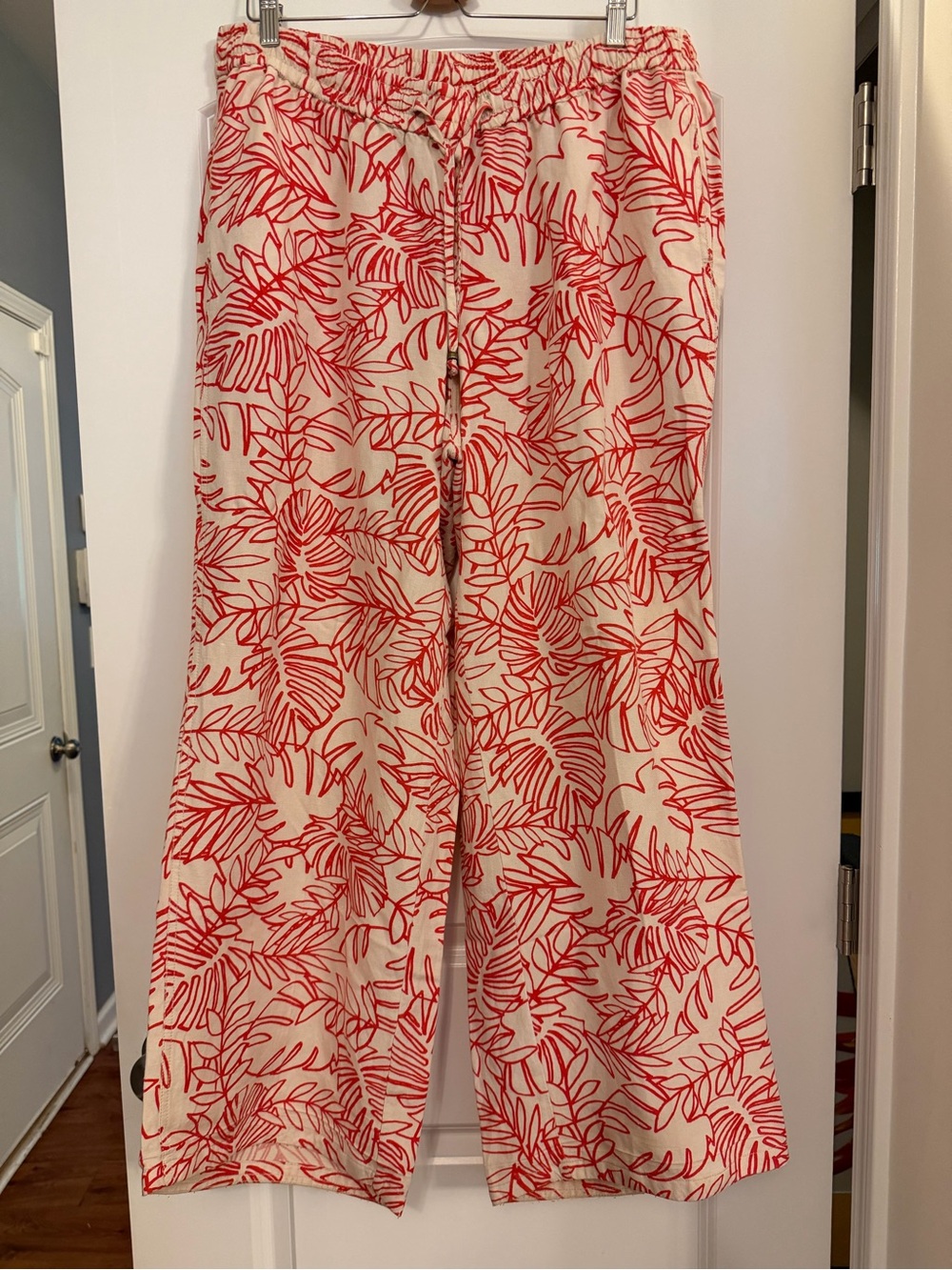 Lane Bryant Cream and Red Leaf-Print Lounge Pants